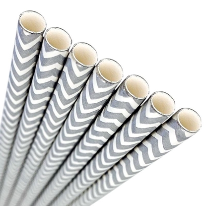 Picture of Paper Straw - Silver Chevron - 6 x 200mm (8") 200/Box