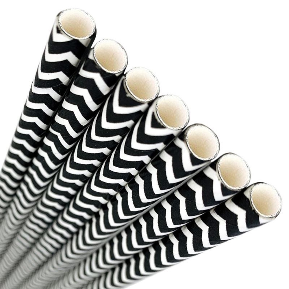 Picture of Paper Straw - Black Chevron - 6 x 200mm (8") 200/Box