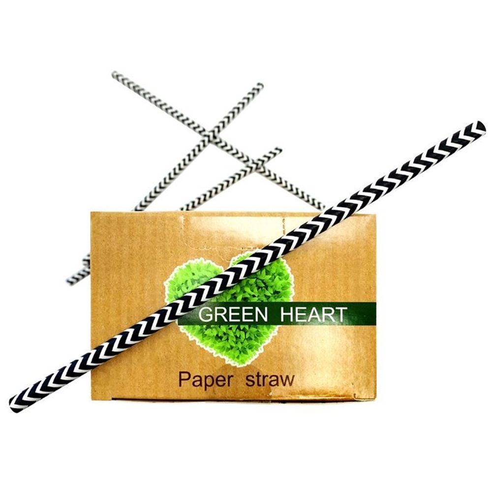 Picture of Paper Straw - Black Chevron - 6 x 200mm (8") 200/Box