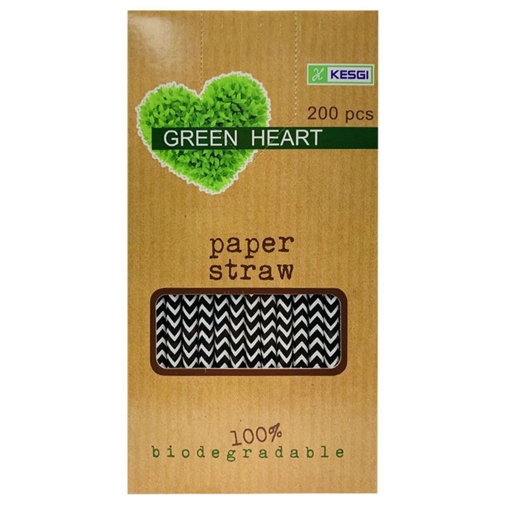 Picture of Paper Straw - Black Chevron - 6 x 200mm (8") 200/Box