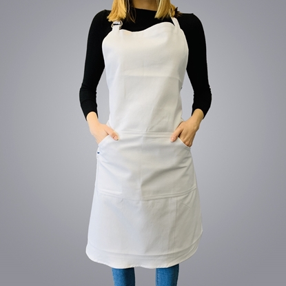 Picture of Adjustable Full Body Apron with 3 Pockets - White